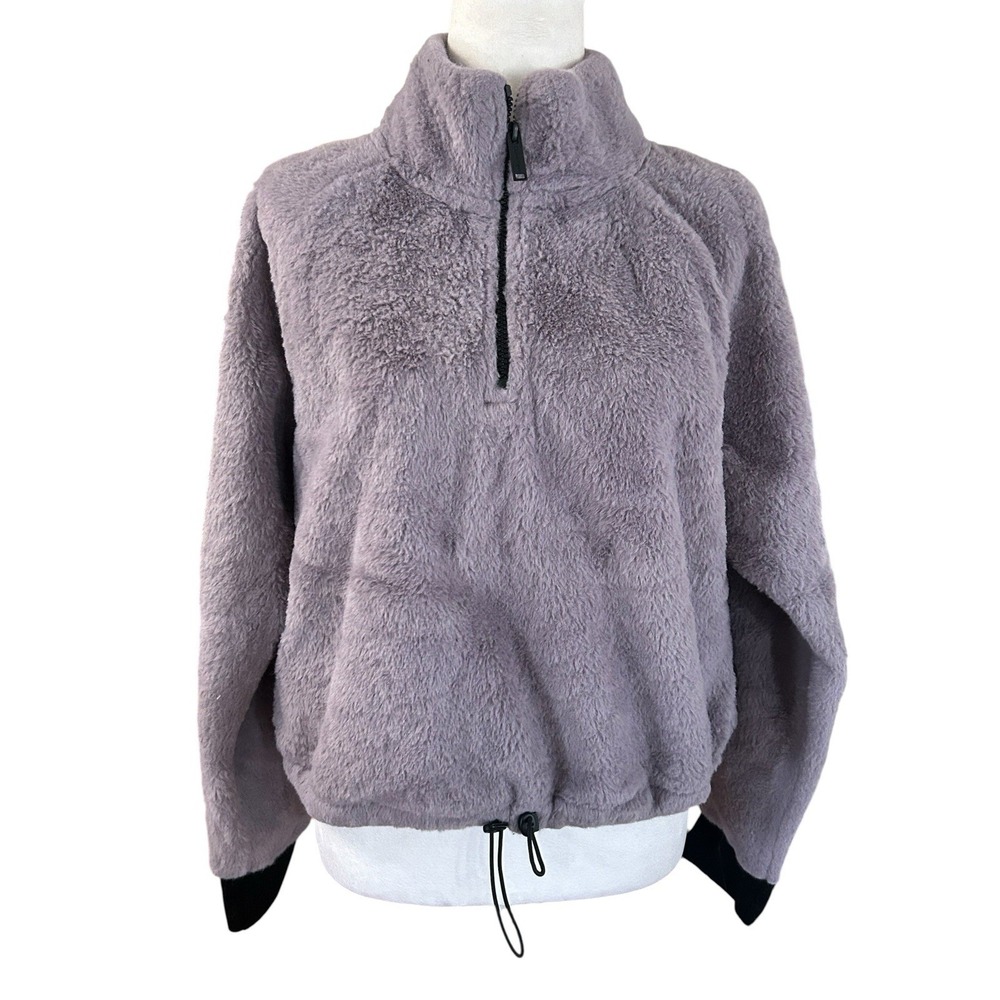 Calvin Klein Faux Sherpa Fleece Cropped Pullover Jacket Dusty Purple SZ L